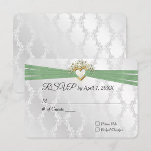 Tarjeta De Confirmación De Asistencia Confirmación de boda cinta Sage en corazón sobre s