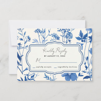 Tarjeta De Confirmación De Asistencia Confirmación de Boda con Flor Silvestre Azul Rústi