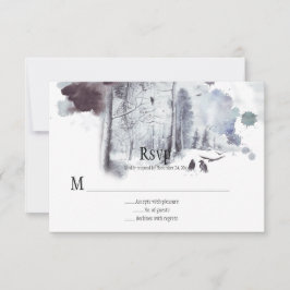 Tarjeta De Confirmación De Asistencia Confirmación de boda de cuervos en bosque nevado
