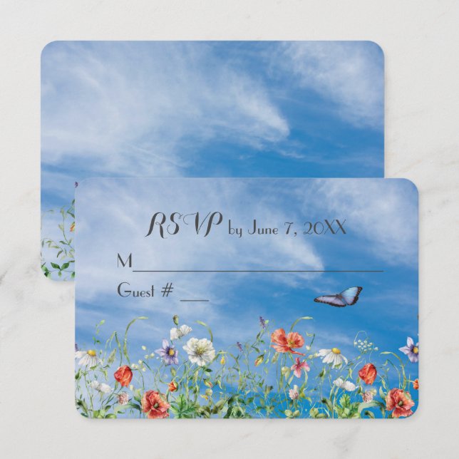 Tarjeta De Confirmación De Asistencia Confirmación de boda de flor silvestre (Anverso / Reverso)