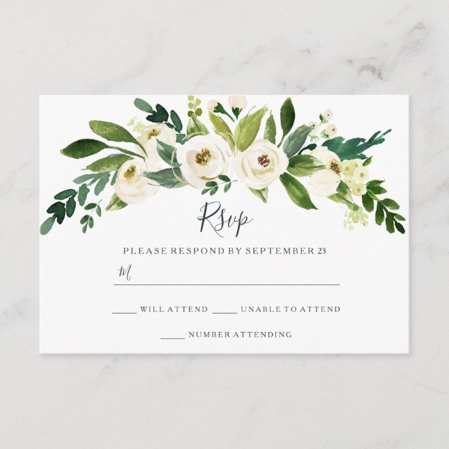 Tarjeta De Confirmación De Asistencia Confirmación de Boda de Jardín Floral Blanco Moder (Anverso)