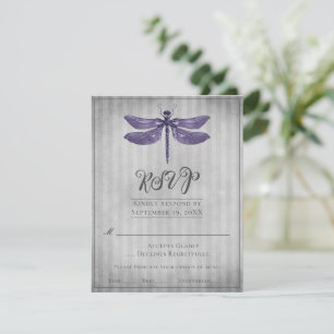 Tarjeta De Confirmación De Asistencia Confirmación de Boda de Libélula con Joyas Purpura