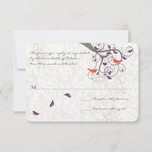 Tarjeta De Confirmación De Asistencia Confirmación de boda de pájaros de amor del árbol