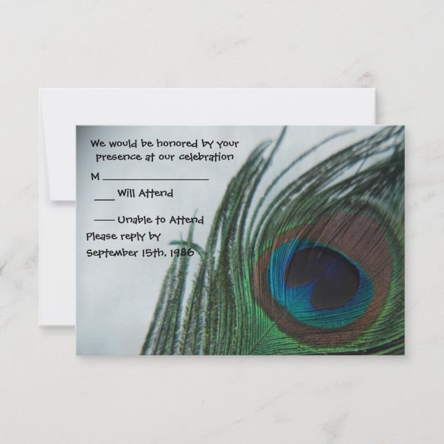 Tarjeta De Confirmación De Asistencia Confirmación de Boda de Pavo Real Romántico (Anverso)