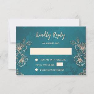 Tarjeta De Confirmación De Asistencia Confirmación de boda Floral Rosa Dorado Verde Teal