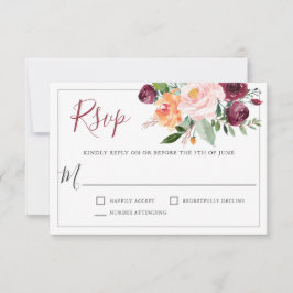 Tarjeta De Confirmación De Asistencia Confirmación de Boda Floral Rosa y Burgundy Rústic