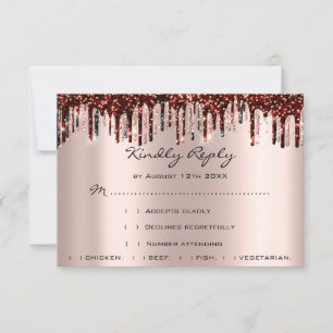 Tarjeta De Confirmación De Asistencia Confirmación de boda Gold Drips Burgundy Bridal Ro