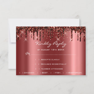Tarjeta De Confirmación De Asistencia Confirmación de Boda Gold Drips Burgundy Despedida
