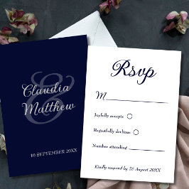 Tarjeta De Confirmación De Asistencia Confirmación de boda minimalista moderna azul mari