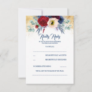 Tarjeta De Confirmación De Asistencia Confirmación de Boda Náutica Rojo Borgoña y Azul M
