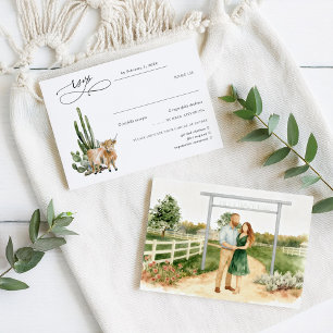 Tarjeta De Confirmación De Asistencia Confirmación de Boda Rústica de Texas con Cactus y