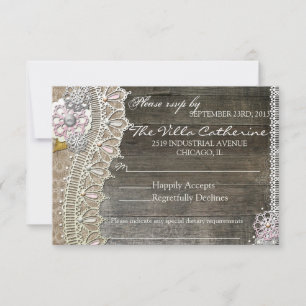 Tarjeta De Confirmación De Asistencia Confirmación de Recepción de Boda Floral de Madera