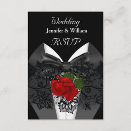 Tarjeta De Confirmación De Asistencia Confirmar asistencia Boda Esmoquin Negro Blanco Ro