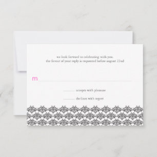 Tarjeta De Confirmación De Asistencia Contestación de la boda del rosa del negro de la