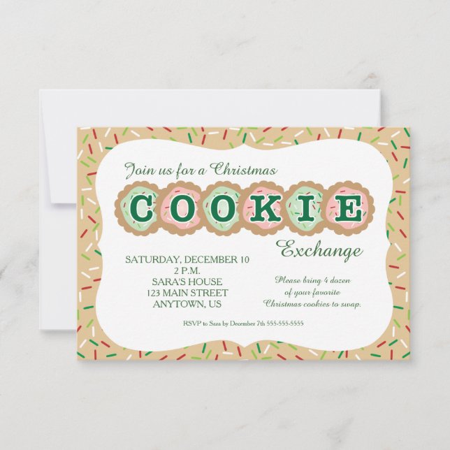 Tarjeta De Confirmación De Asistencia Cookies con Navidades Sprinkles Cookie Exchange (Anverso)