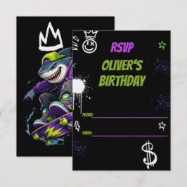 Tarjeta De Confirmación De Asistencia Cool Shark Skateboarding Birthday