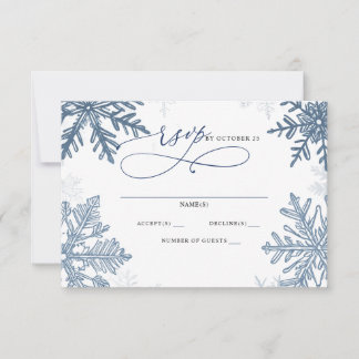 Tarjeta De Confirmación De Asistencia Copos de Nieve Plata Azul Navidad Invierno Boda