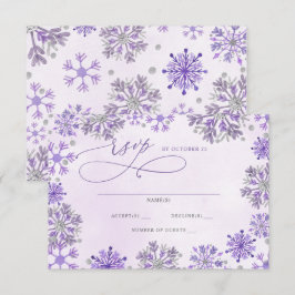 Tarjeta De Confirmación De Asistencia Copos de nieve plata púrpura Navidad invierno Boda