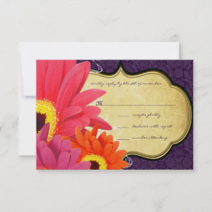 Tarjeta De Confirmación De Asistencia Coral Fuchsia Eggplant Gerber Daisy Boda