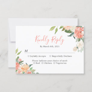 Tarjeta De Confirmación De Asistencia Coral Peach Watercolor Jardín Boda Floral