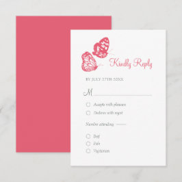 Tarjeta De Confirmación De Asistencia Coral Pink Floral Mariposa Jardín Boho Boda