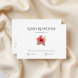 Tarjeta De Confirmación De Asistencia Coral Red Hibiscus QR Code Tropical Modern Wedding