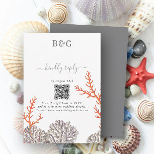 Tarjeta De Confirmación De Asistencia Coral Watercolor Beach Boda moderno Código QR