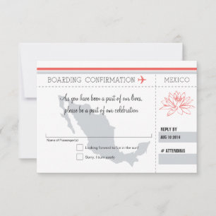 Tarjeta De Confirmación De Asistencia Coral y Gris Tarjeta de Embarque para RESPONDER a 