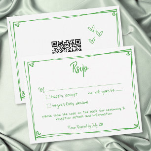 Tarjeta De Confirmación De Asistencia Corazón caprichoso de boda en verde y blanco dibuj