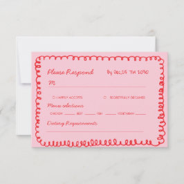 Tarjeta De Confirmación De Asistencia corazón caprichoso dibujado a mano rosa y rojo bod