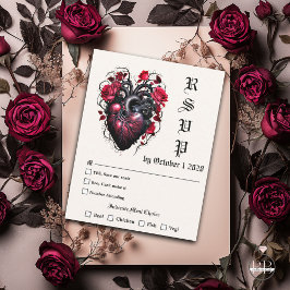 Tarjeta De Confirmación De Asistencia Corazón de gótico y Rosas Crimson Cherry