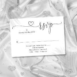 Tarjeta De Confirmación De Asistencia Corazón De Guión Blanco Y Negro Elegante