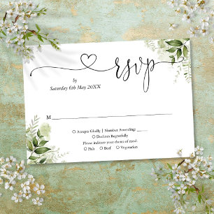 Tarjeta De Confirmación De Asistencia Corazón de guión de hojas de vegetación elegante