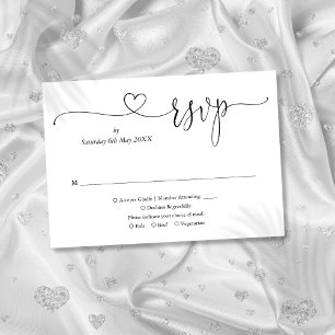 Tarjeta De Confirmación De Asistencia Corazón de letra elegante en blanco y negro