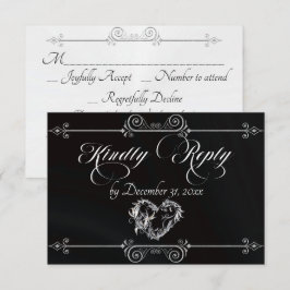 Tarjeta De Confirmación De Asistencia Corazón de Rollo Romántico - Negro