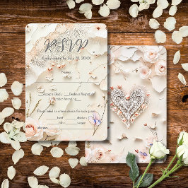 Tarjeta De Confirmación De Asistencia Corazón Floral de Encaje Marfil Romance Boda de Pr