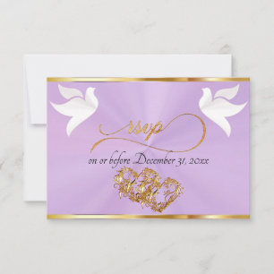Tarjeta De Confirmación De Asistencia Corazón, Palomas y Cinta - Lavanda/Dorado