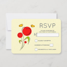 Tarjeta De Confirmación De Asistencia Corazón Rojo Bonito Flores y Mariposas Amarillas R