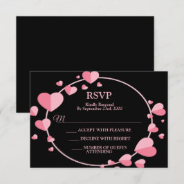 Tarjeta De Confirmación De Asistencia Corazón Rosa Negro Geométrico Boda Fiesta Elegante