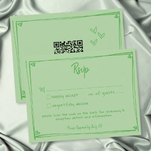 Tarjeta De Confirmación De Asistencia Corazón Verde Dibujado a Mano Caprichoso Código QR