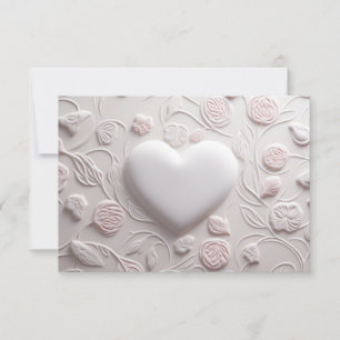 Tarjeta De Confirmación De Asistencia Corazones Blancos (Aspecto Repujado) Blanco