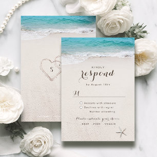 Tarjeta De Confirmación De Asistencia Corazones en la boda de la playa de destino de are