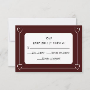 Tarjeta De Confirmación De Asistencia Corazones románticos Boda moderno rojo oscuro oscu