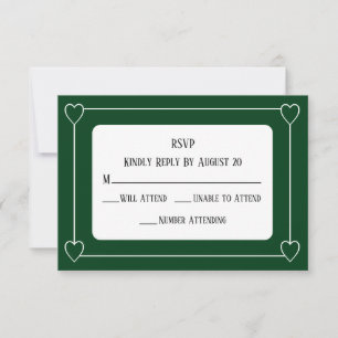 Tarjeta De Confirmación De Asistencia Corazones románticos Boda simple verde oscuro mode