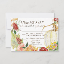 Tarjeta De Confirmación De Asistencia Corona de boda floral de calabaza blanca de otoño 