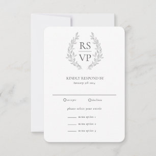 Tarjeta De Confirmación De Asistencia Corona de boda personalizada formal en negro y bla