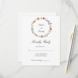Tarjeta De Confirmación De Asistencia Corona de flores silvestres en acuarela