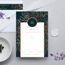 Tarjeta De Confirmación De Asistencia Corona de monograma de oro rosa polvoriento esmera