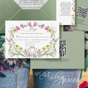 Tarjeta De Confirmación De Asistencia Corona de primavera de flores silvestres código QR