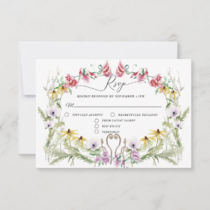 Tarjeta De Confirmación De Asistencia Corona de primavera de flores silvestres Tipografí